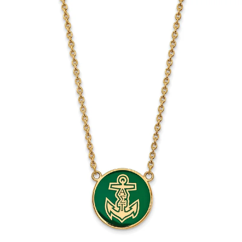 Simple Chain Necklace for Men-14K Plated Silver Alpha Sigma Tau Large Enamel Logo Necklace