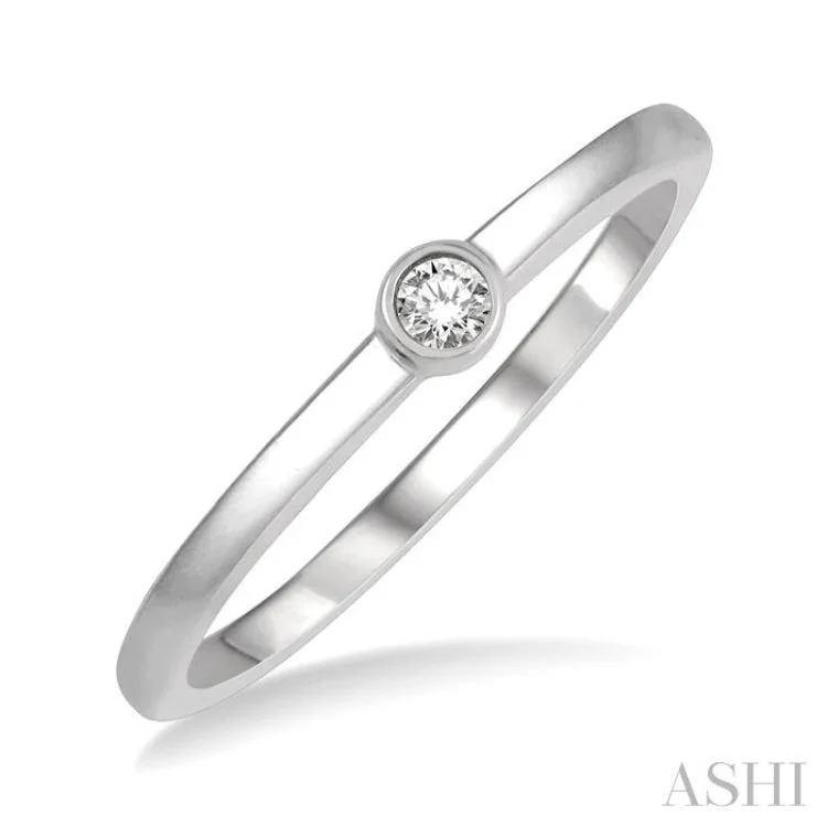 Simple Silver Ring for Everyday-1/20 Ctw Lightweight Bezel Set Round Cut Diamond Petite Ring in 10K White Gold