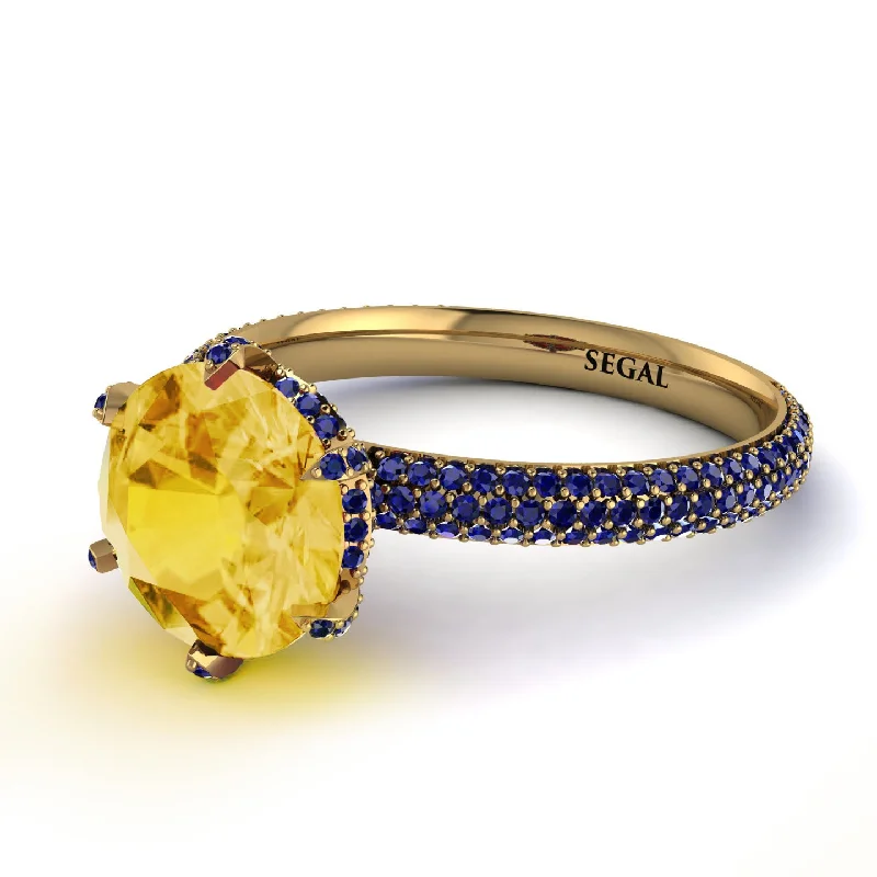 Bold Gemstone Ring for Statement Look-Hidden Halo Round Citrine Engagement Ring - Ashley No. 613