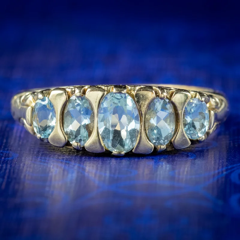 Custom Engraved Ring for Couples-Victorian Style Blue Topaz Ring 9ct Gold Dated 2000