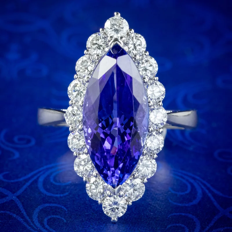 Pearl Ring for Elegant Look-Vintage Tanzanite Diamond Navette Ring 5.53ct AAA Tanzanite 1.83ct Diamond With Valuation