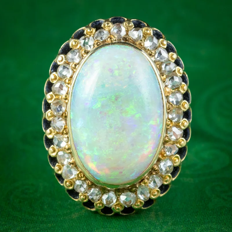 Custom Name Ring for Personal Touch-Vintage Opal Diamond Cocktail Ring 14ct Natural Opal