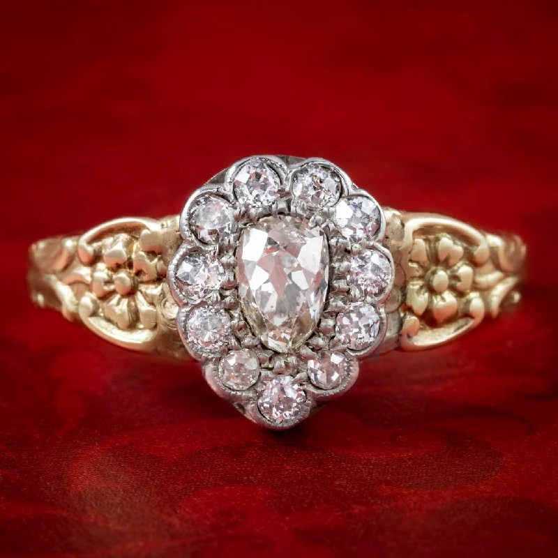 Stylish Gold Ring for Special Occasions-Georgian Style Diamond Cluster Ring 0.80ct Total