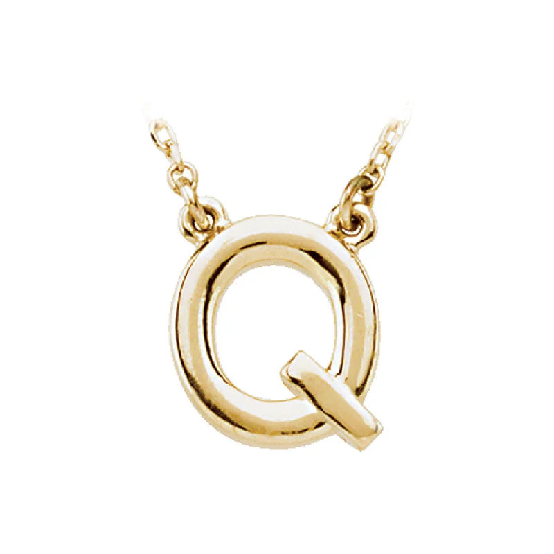 Large Pendant Necklace for Fashion Statement-14K Yellow Gold, Kendall Collection, Block Initial Q Necklace, 16 Inch