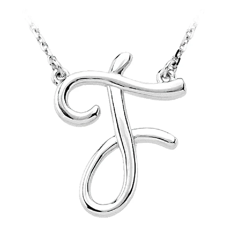 Vintage Gold Necklace for Women-14k White Gold, Olivia Collection, Medium Script Initial F Necklace