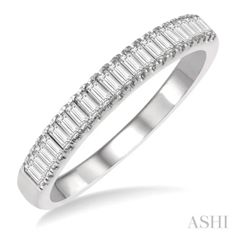 Customizable Gemstone Ring for Engagement-1/3 Ctw Stackable Baguette Diamond Fashion Band in 14K White Gold