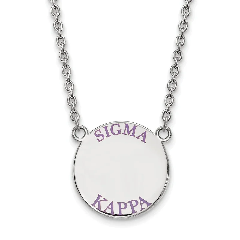 Custom Necklace for Special Celebrations-Sterling Silver Sigma Kappa Large Lavender Enamel Necklace