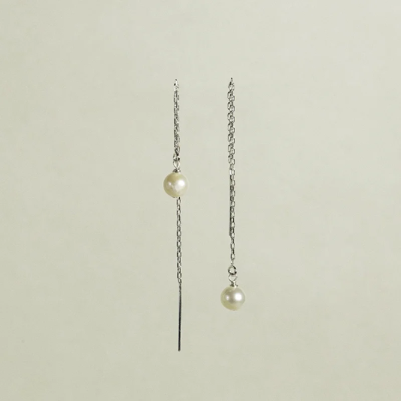 Stylish Statement Earrings-Thread-through Silver Pearl Earrings