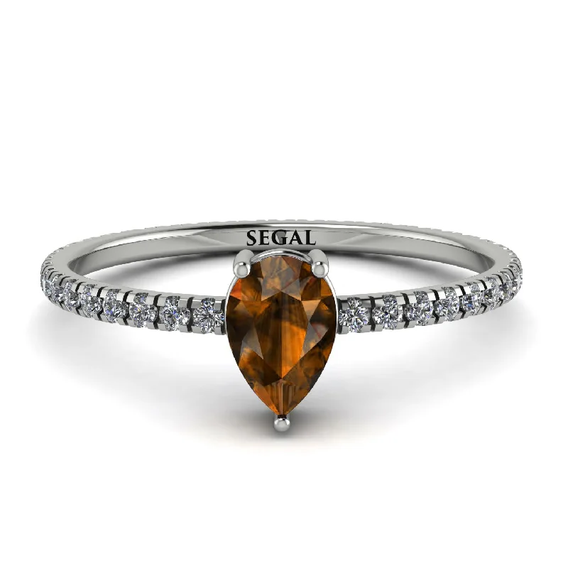 Solitaire Engagement Ring for Women-Pear Brown Diamond Ring With Micro Pave - Taylor No. 1103