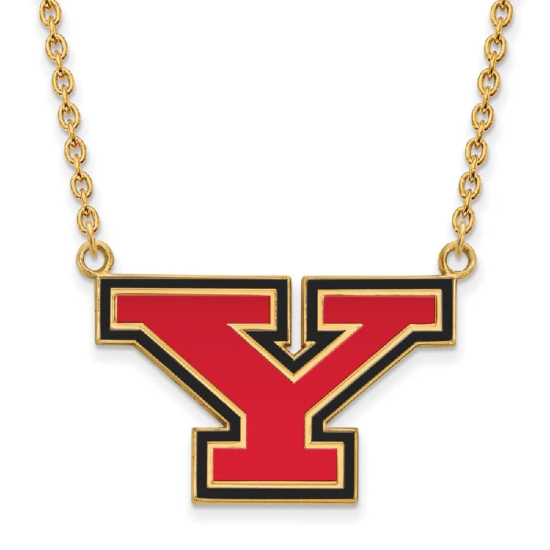 Layered Chain Necklace for Fashionistas-14k Gold Plated Silver Youngstown State LG Enamel 'Y' Necklace, 18 In