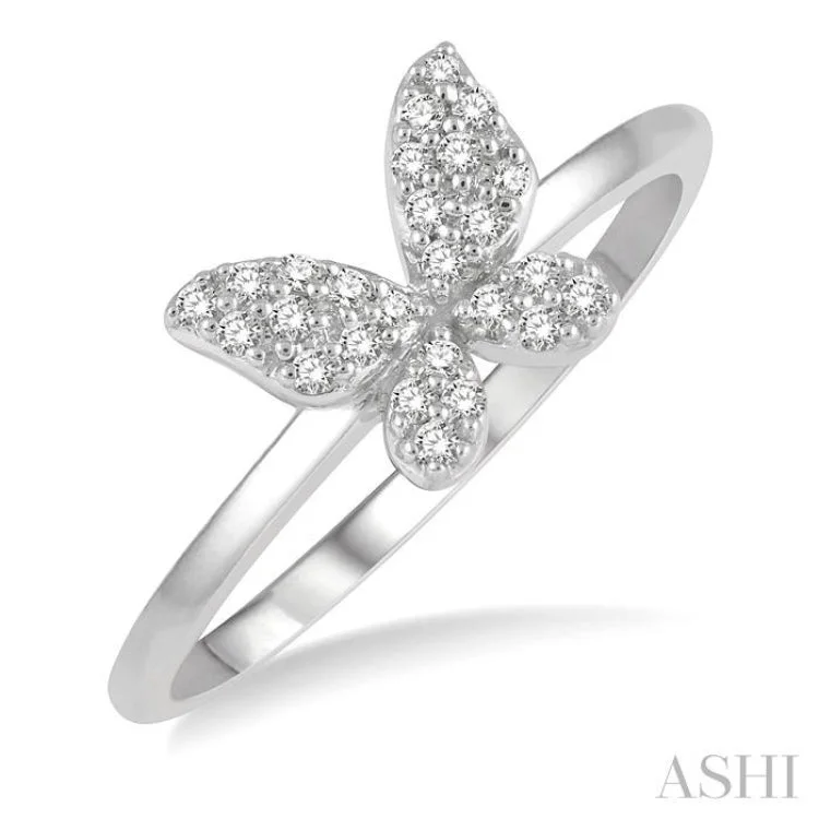 Personalized Couples Ring-1/6 Ctw Butterfly Motif Round Cut Diamond Petite Fashion Ring in 10K White Gold