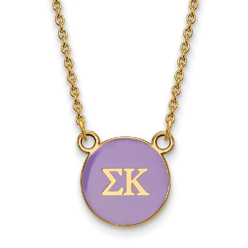 Custom Gold Necklace for Unique Style-14K Plated Silver Sigma Kappa Small Purple Enamel Disc Necklace