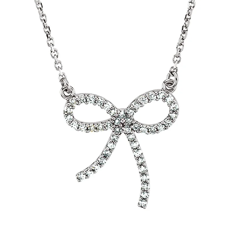 Sparkling Silver Necklace for Special Events-1/4 cttw Diamond Bow Necklace in 14k White Gold