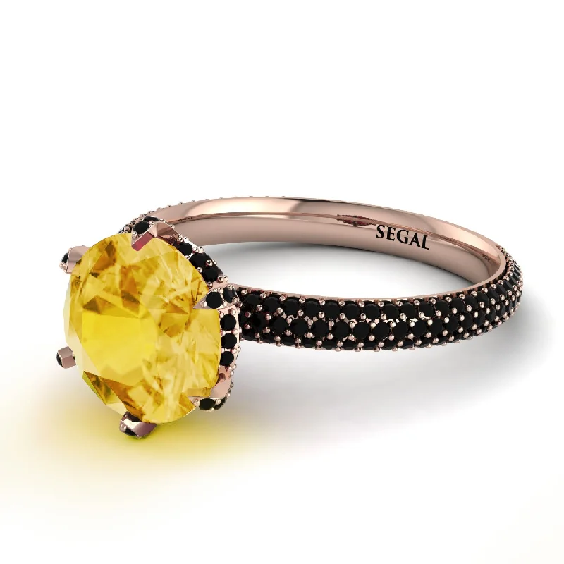 Luxury Diamond Ring for Engagement-Hidden Halo Round Citrine Engagement Ring - Ashley No. 608