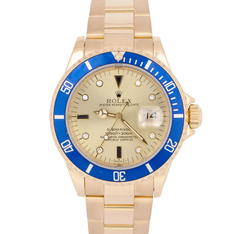 Luxury Watches with Black Dial for Sophisticated Style-Rolex Submariner Date Serti 18K Yellow Gold 40mm Oyster Automatic 16618 Watch