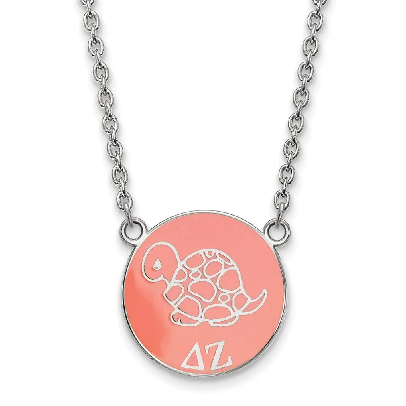 Chunky Necklace for Daytime Look-Sterling Silver Delta Zeta Large Coral Enamel Mascot Necklace