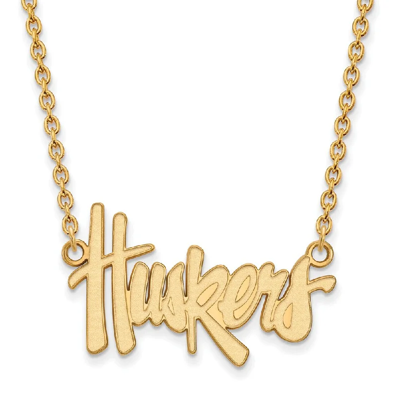 Diamond Pendant Necklace-14k Yellow Gold U of Nebraska Large Huskers Pendant Necklace