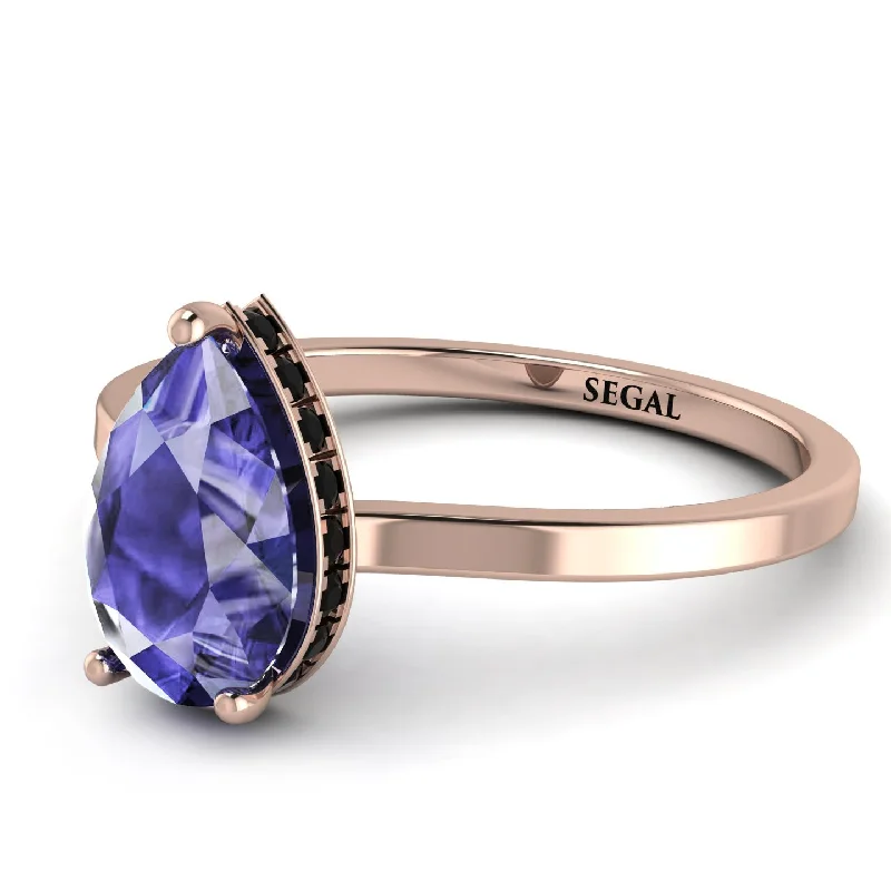 Beautiful Gold Band Ring for Women-Hidden Halo Pear Tanzanite Engagement Ring - Mary No. 208