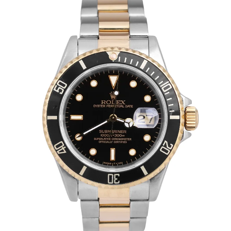 Classic Wrist Watches for Men-Rolex Submariner Date 40mm Black Two-Tone 18K Yellow Gold Stainless Steel 16613