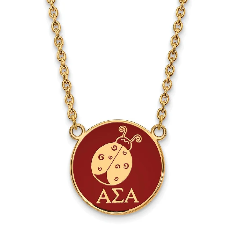 Sparkling Silver Necklace for Special Events-14K Plated Silver Alpha Sigma Alpha Large Mascot Red Enamel Necklace