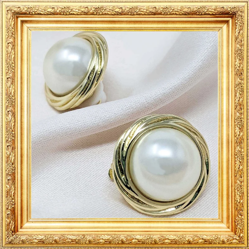 Fashionable Earrings for Parties-Cordelia Swirl Pearl Clip on Earring in 14k Gold Plating