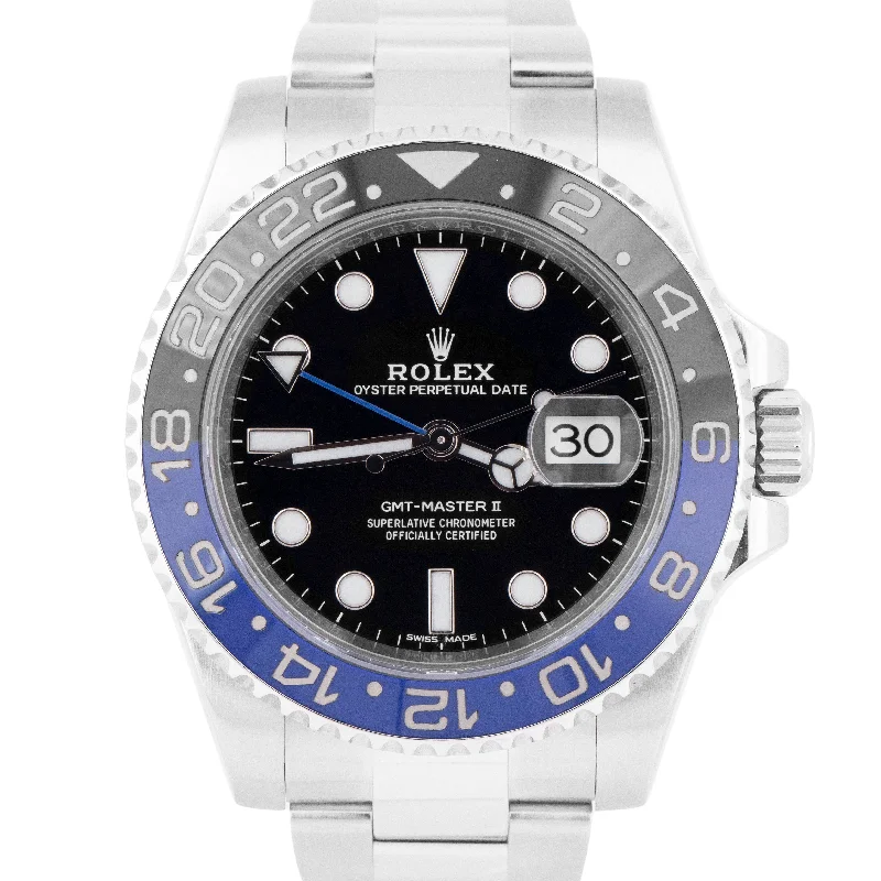 Gold-Plated Watches for Elegant Fashion-MINT Rolex GMT-Master II Batman Ceramic Steel 40mm Blue Black Watch 116710 BLNR