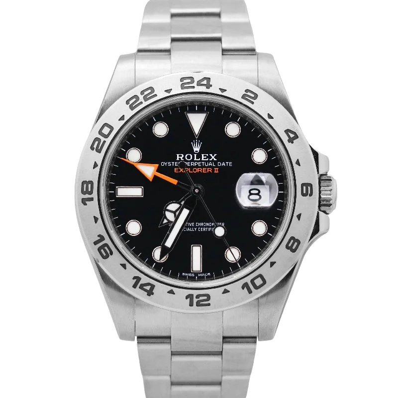 Sports Watches for Women with GPS-Rolex Explorer II 42mm Black Orange Stainless Steel Date GMT Oyster 216570