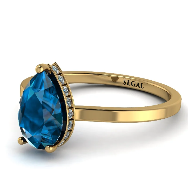 Customizable Gold Ring for Men-Hidden Halo Pear Blue Topaz Engagement Ring - Mary No. 501