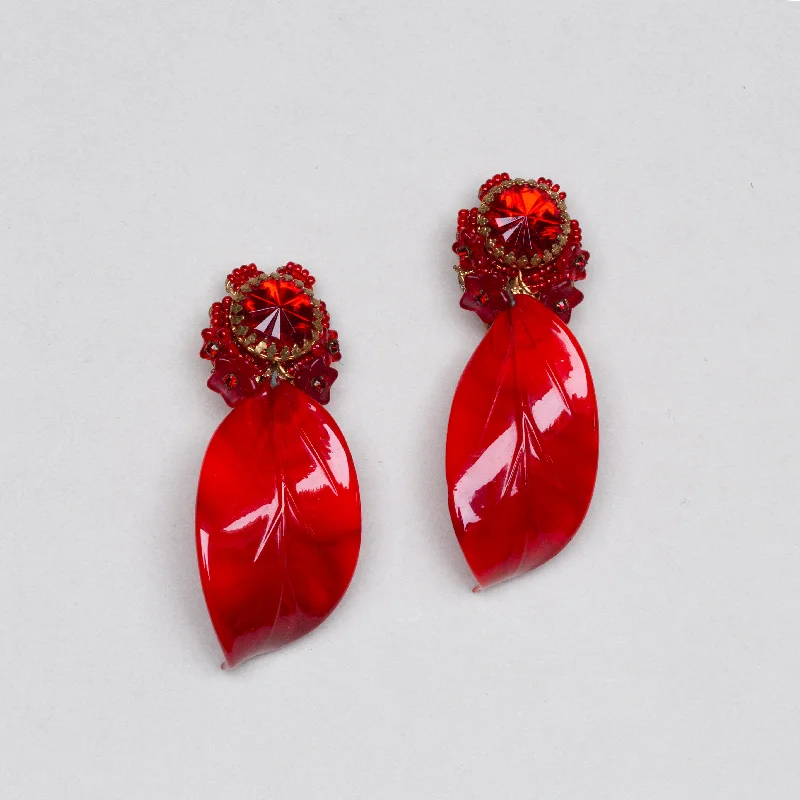 Bridal Earrings for Bride-to-be-Vintage Red Leaf Clip-on Earrings