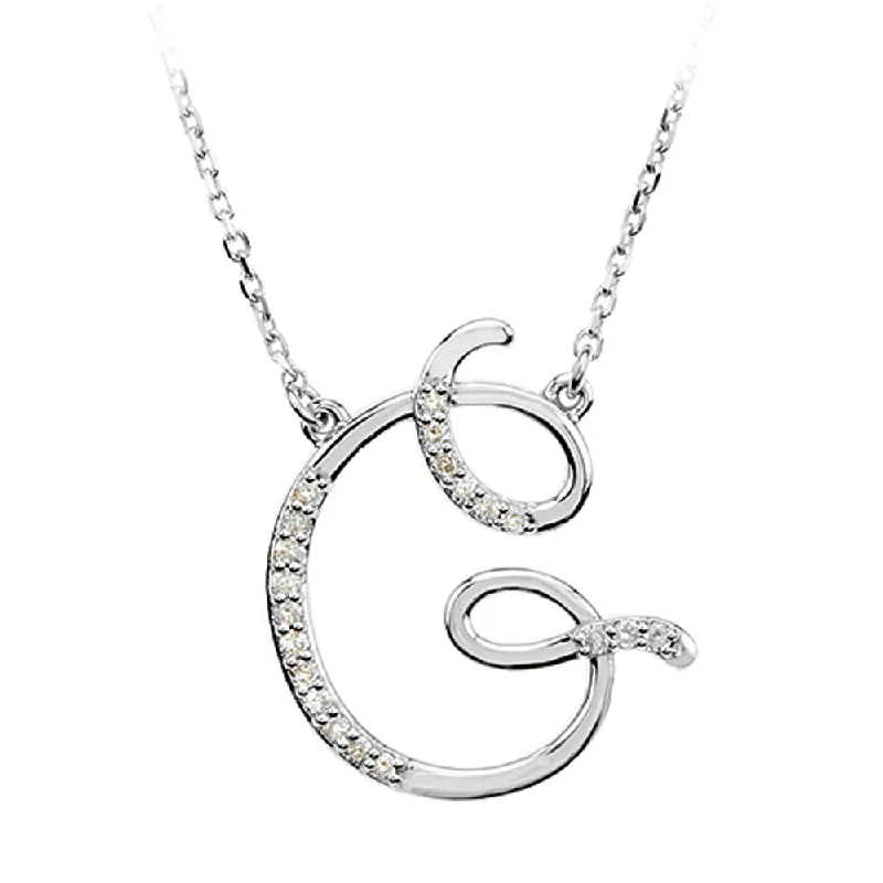 Trendy Necklace for Young Adults-1/10 Ctw Diamond Sterling Silver Medium Script Initial G Necklace 16in