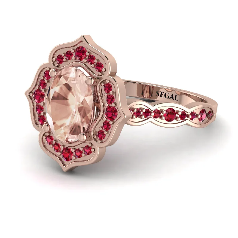 Elegant Diamond Wedding Ring-Decorated Halo Oval Morganite Engagement Ring - Faith No. 911