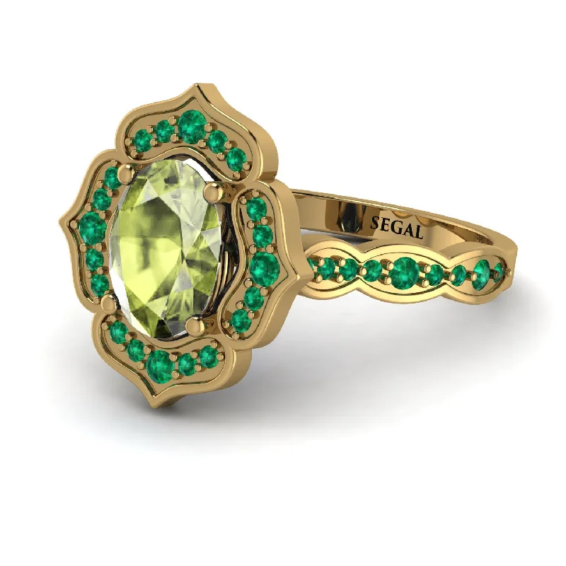 Beautiful Ruby Ring for Statement Look-Decorated Halo Oval Peridot Engagement Ring - Faith No. 704