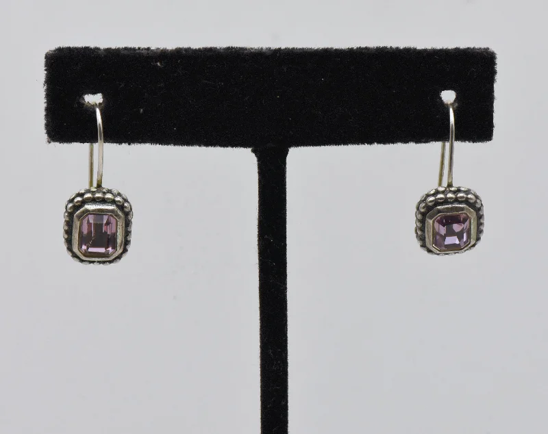 Stud Earrings for Every Day-Vintage Sterling Silver Purple Foilback Rhinestone Earrings