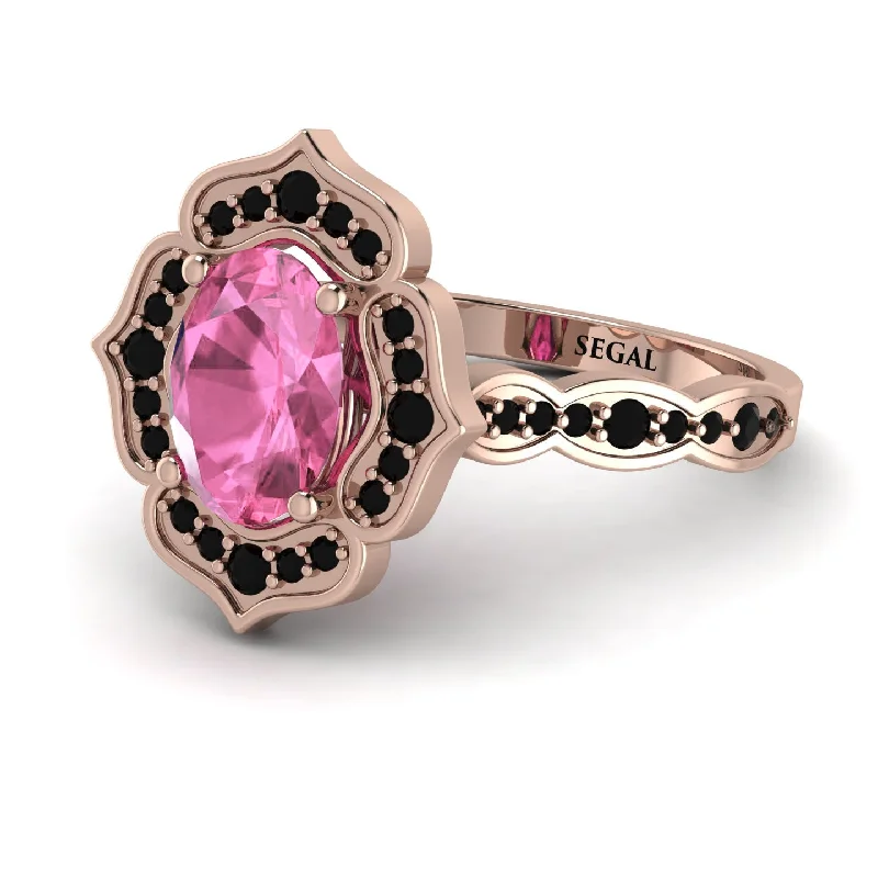 Solitaire Engagement Ring for Women-Decorated Halo Oval Pink Moissanite Engagement Ring - Faith No. 808