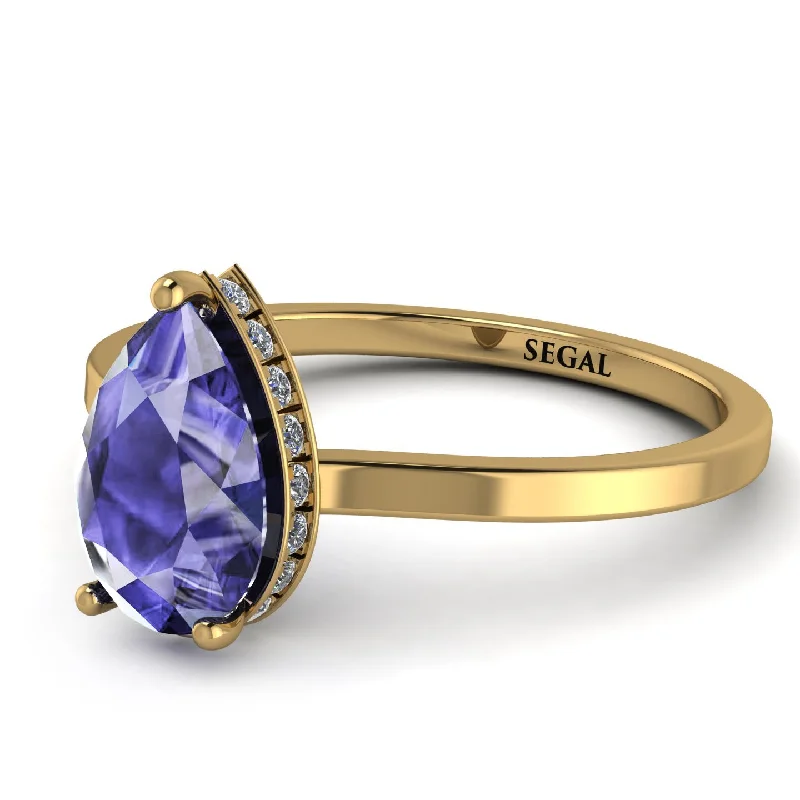 Classic Gold Ring for Men-Hidden Halo Pear Tanzanite Engagement Ring - Mary No. 201