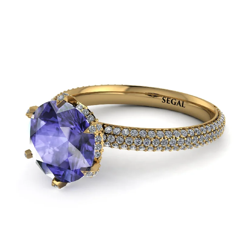 Vintage Diamond Ring for Women-Hidden Halo Round Tanzanite Engagement Ring - Ashley No. 201