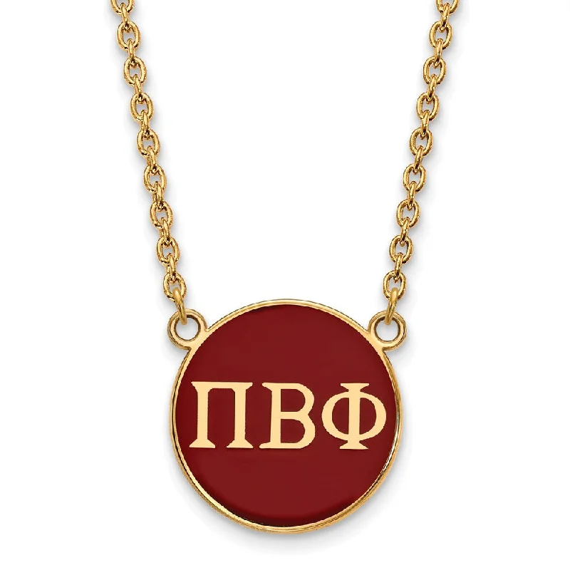 Pendant Necklace for Casual Style-14K Plated Silver Pi Beta Phi Large Red Enamel Disc Necklace