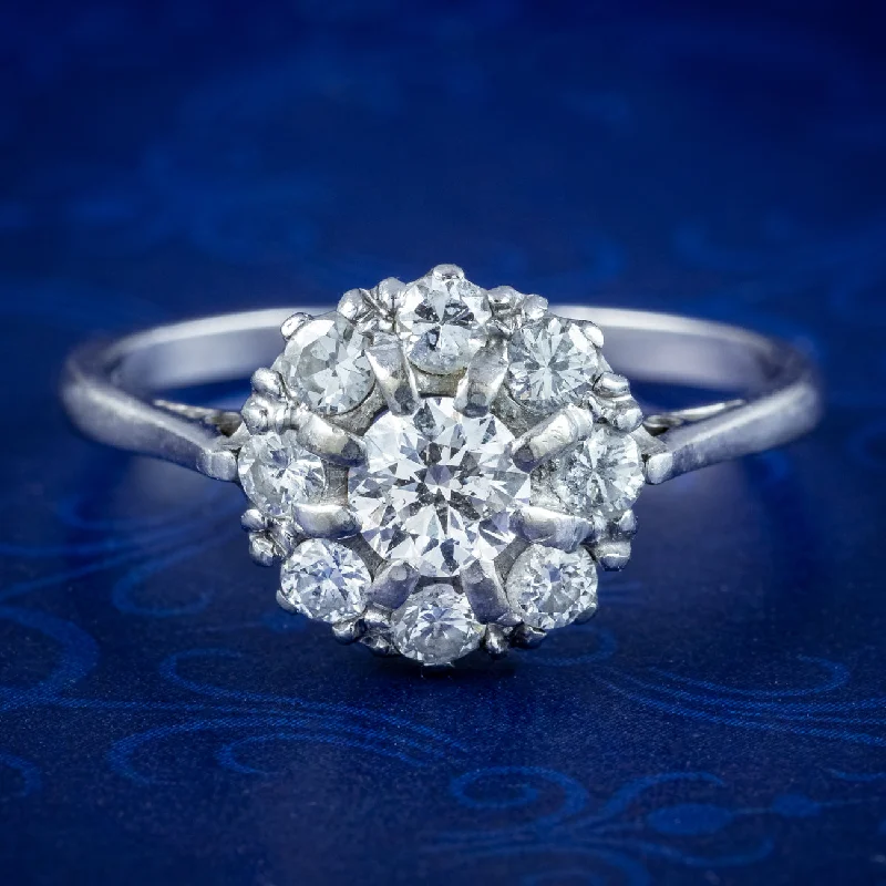 Bridal Ring Set for Weddings-Antique Edwardian Diamond Cluster Ring 1.5ct Total