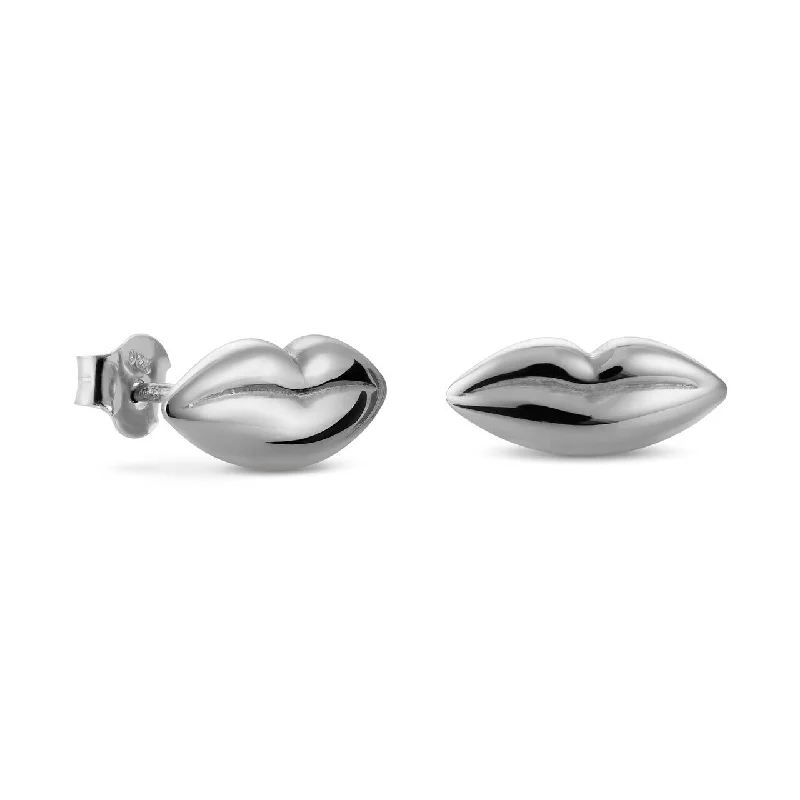 Long Silver Earrings-Dalí Lips Stud Earrings - Platinum Plated Silver