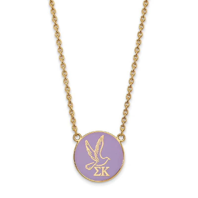 Luxury Pearl Necklace for Evening Wear-14K Plated Silver Sigma Kappa Large Purple Enamel Logo Necklace