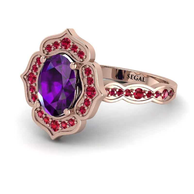 Luxury Ruby Ring for Women-Decorated Halo Oval Amethyst Engagement Ring - Faith No. 311