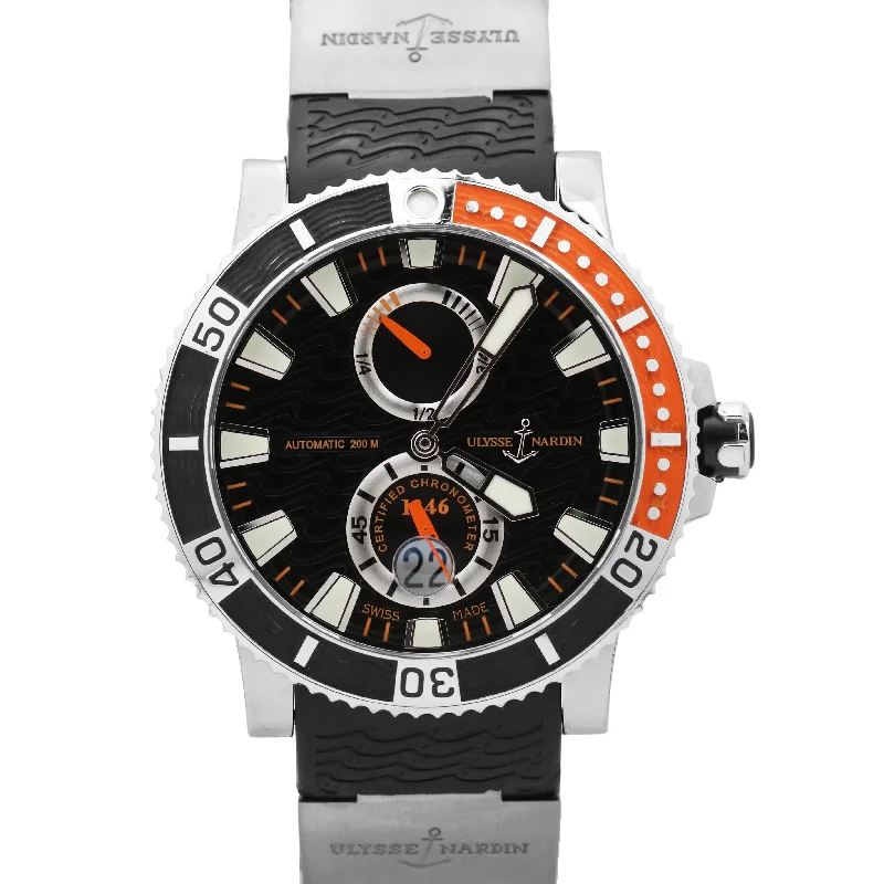 Fashionable Women's Watches with Sparkling Stones-Ulysse Nardin Maxi Marine Diver 45mm TITANIUM Black Wave Orange 263-90 Watch