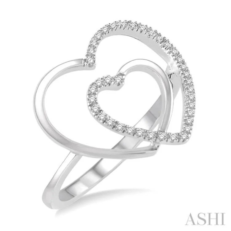 Custom Gold Ring for Special Occasions-1/8 Ctw Conjoined Double Heart Round Cut Diamond Ladies Ring in 10K White Gold