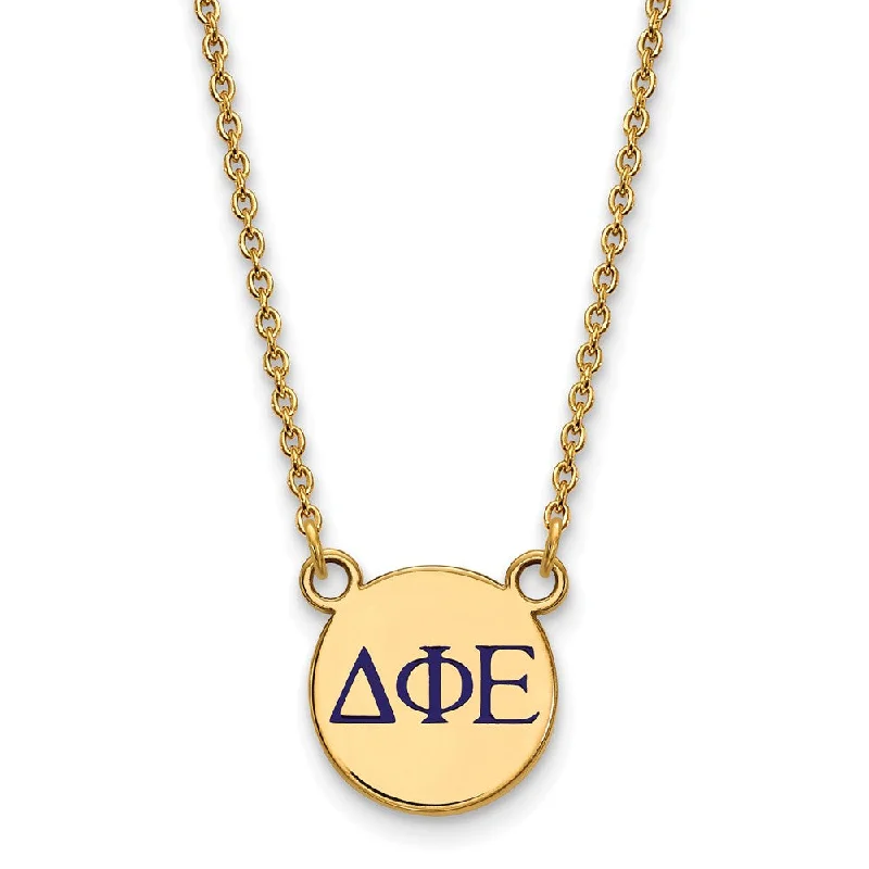 Personalized Birthstone Necklace for Mom-14K Plated Silver Delta Phi Epsilon Sm Blue Enamel Letters Necklace