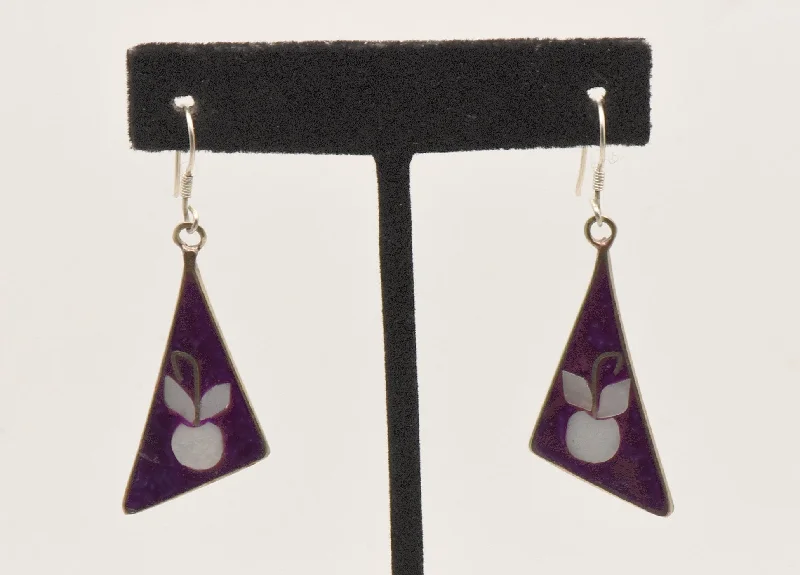 Simple Hoop Earrings for Casual Looks-Vintage Alpaca Enamel Inlaid Shell Dangle Earrings