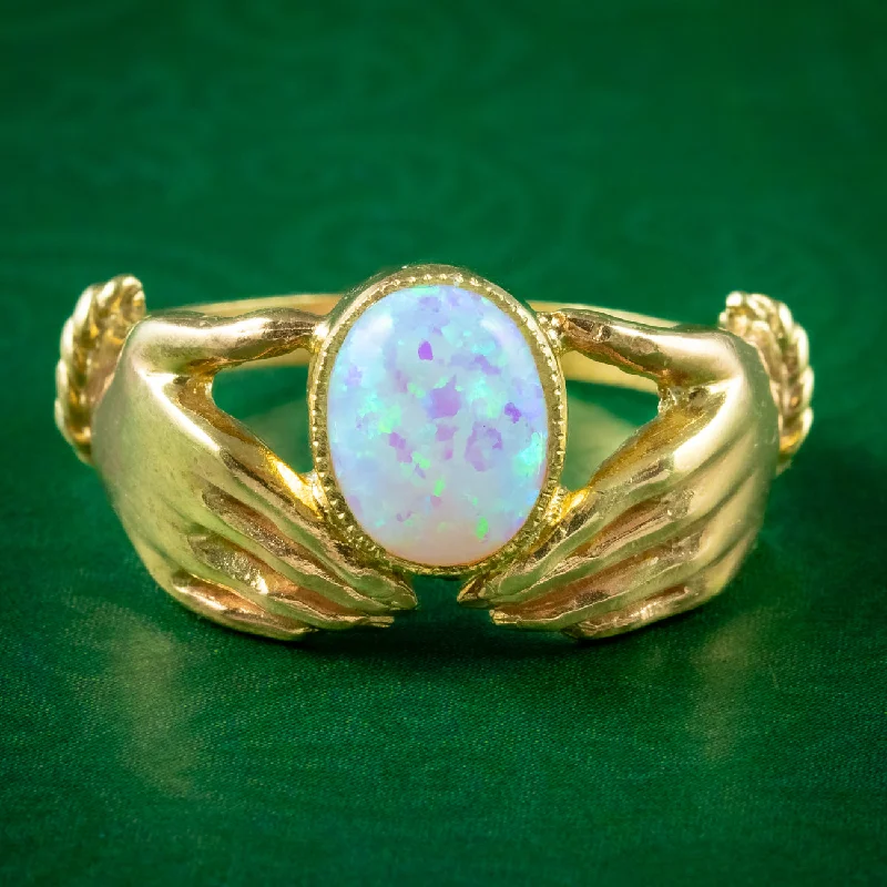 Customizable Gold Ring for Men-Edwardian Style Opal Hand Ring