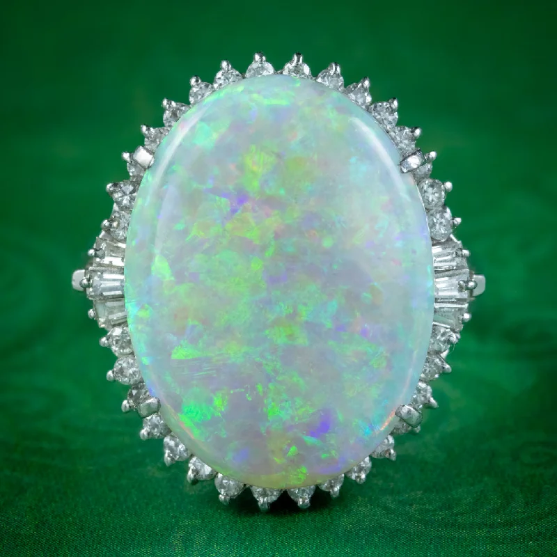 Fashionable Statement Ring for Women-Vintage Opal Diamond Cocktail Ring 8.74ct Natural Opal