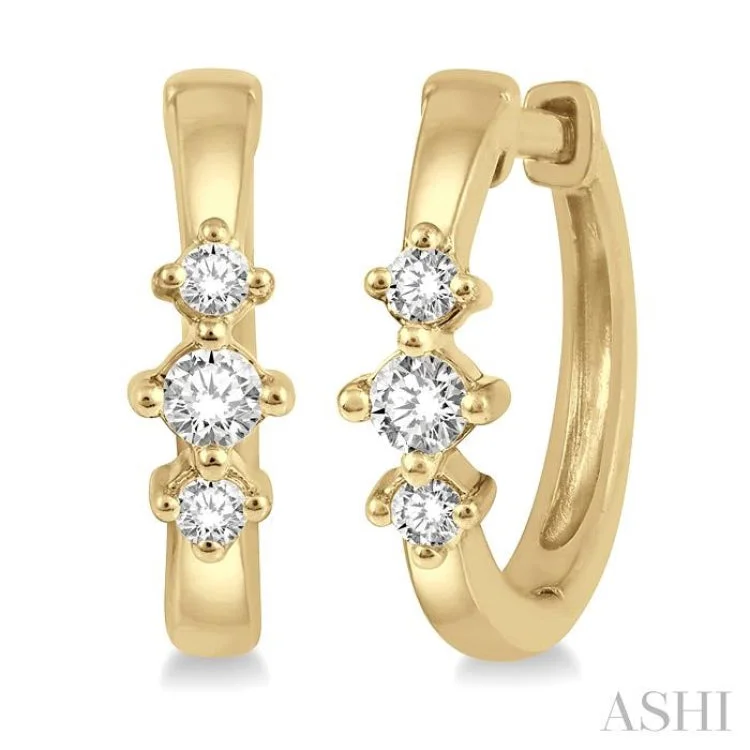 Simple Hoop Earrings for Casual Looks-1/6 Ctw Three Stone Round Cut Diamond Huggie Earrings in 10K Yellow Gold