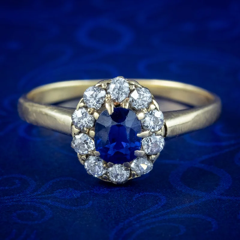 Custom Diamond Ring for Engagement-Antique Victorian Sapphire Diamond Cluster Ring 0.60ct Sapphire