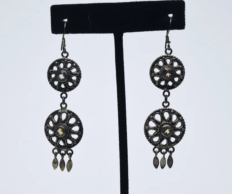 Sparkling Silver Earrings for Women-Vintage Citrine Filigree Sterling Silver Dangle Earrings